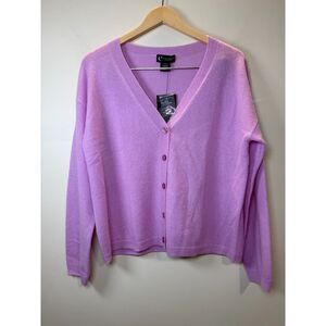 C by Bloomingdale's Women's Rose Quartz Cashmere V Neck Cardigan Size Small